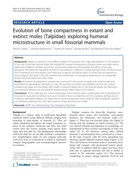 (PDF) Evolution of bone compactness in extant and extinct moles (Talpidae): Exploring humeral ...