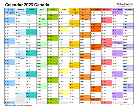 Canada Calendar 2026 - Free Printable Word Templates