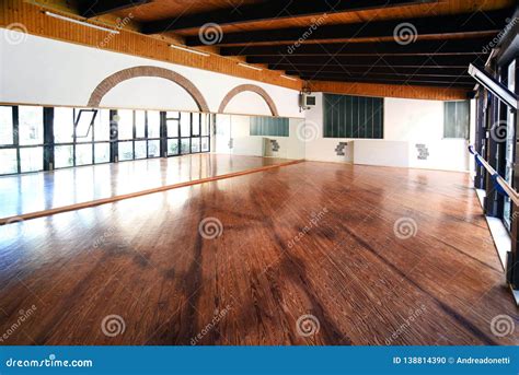 Empty Gymnasium with Wooden Floor Stock Photo - Image of windows, sport: 138814390