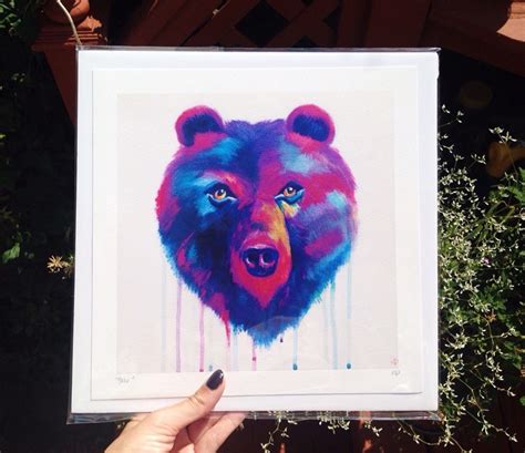 Bear Art, Beautiful Multicolor Acrylic Bear Painting Print, LARGE, Drip ...