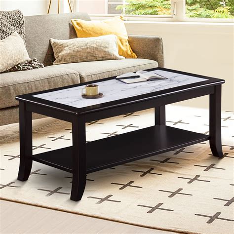 Sleeplace Elegant White Marble Top Coffee Table, Black - Walmart.com ...