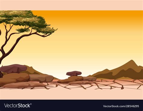 Background scene with tree in dry land Royalty Free Vector