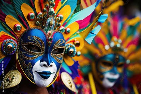 Masskara Festival revelers in Bacolod City, Philippines, wear brightly colored masks and ...