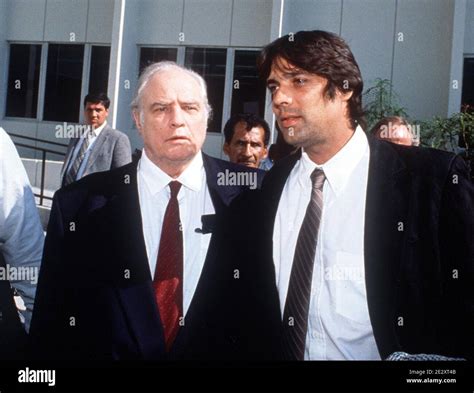 Marlon Brando with son Christian Brando at court February 21, 1997 for ...