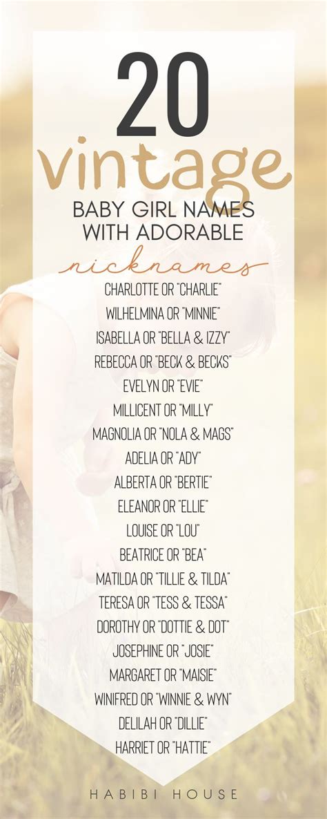 You have to see this list of vintage nicknames for baby girl names. Are ...