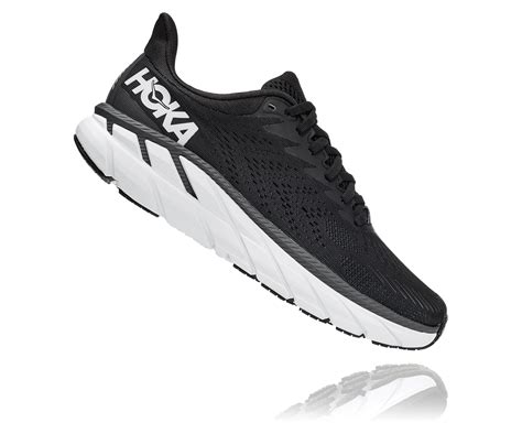 Hoka Womens Clifton 7- Black/White- Wide Width | Cleary's Shoes & Boots