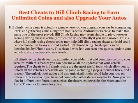 PPT - Cheats to Hill Climb Racing PowerPoint Presentation, free download - ID:7162324