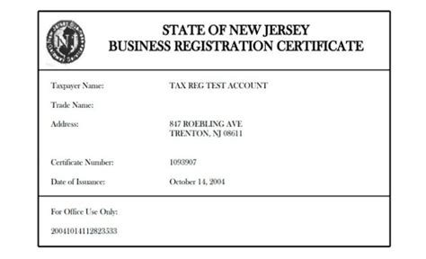 State of New Jersey Business Registration Certificate - Finance Careers & Finance Graduate ...