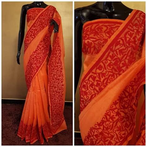 Supernet Mirror Aari Work Orange Sarees, Length: 6.3 m at Rs 1050/piece ...