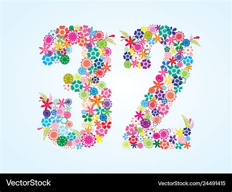 Colorful floral 32 number design isolated on Vector Image