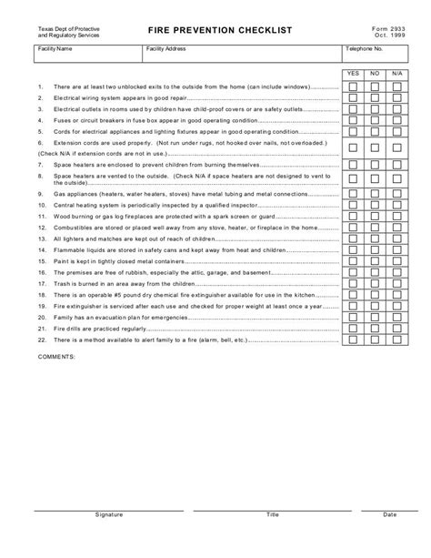 DFPS Fire Prevention Checklist