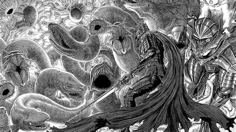 creature, armor, cape, Berserk, Kentaro Miura, anime men, sword, Guts, monochrome, manga, HD ...