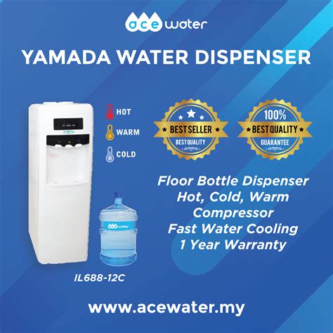 Standing Bottled Water Dispenser Yamada IL688-12C Hot, Cold And Ambient - Ace Water