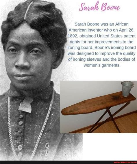 Sarah Boone was an African American inventor who on April 26, 1892, obtained United States ...