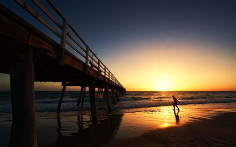 Pier Ocean Beach Sunset HD wallpaper | nature and landscape | Wallpaper Better