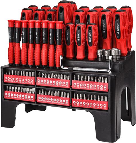 100 Piece Magnetic Screwdriver Set with Rack, Magnetic Tip, Common Repair Tools, Ideal for Gift ...