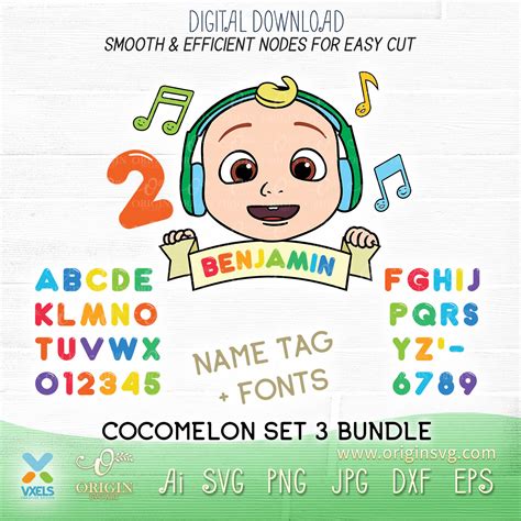 Cocomelon SVG Banner Name Tag and Birthday Custom Alphabet Fonts