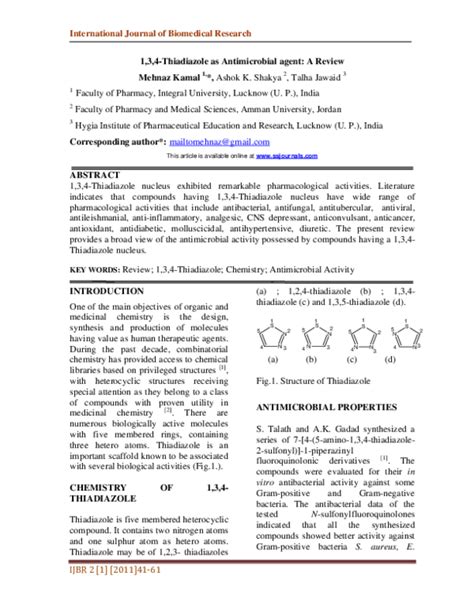 (PDF) 4-Thiadiazole as Antimicrobial agent: A Review | Scholar Science ...