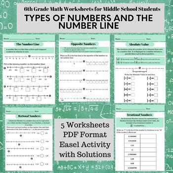 TYPES OF NUMBERS & NUMBER LINES - 6th Grade Math Worksheets | TPT