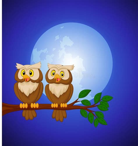 Couple Owl Cartoon At Night Stock Vector - Illustration: 45744359