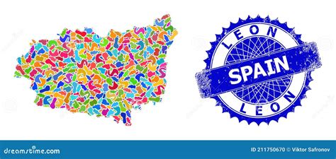 Splash Mosaic Leon Province Map and Textured Badge Stock Vector - Illustration of random, flat ...