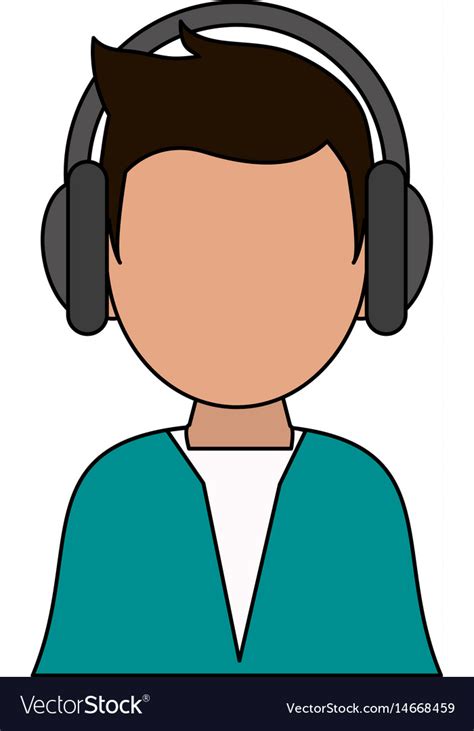 Color image cartoon man faceless with headphones Vector Image