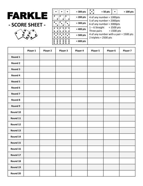 Farkle Score Sheet Printable