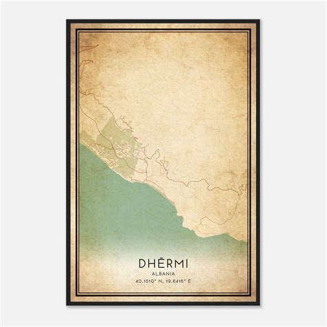 Vintage Dhermi Albania Map Poster, Dhermi City Road Wall Art Print ...