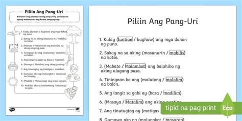 Pang-Uring Panlarawan | Grade 1 | Twinkl (teacher made)