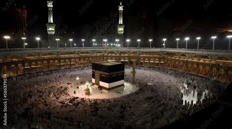 Muslim Pilgrims at The Kaaba in Hajj. Generative ai Stock Illustration ...