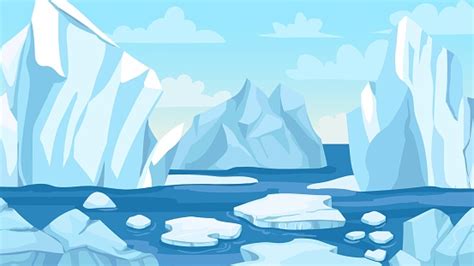 Cartoon Arctic Landscape Icebergs Blue Pure Water Glacier And Icy Cliff ...