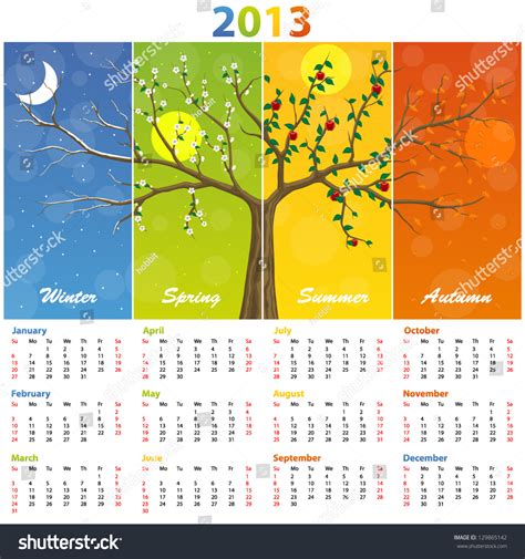 Calendar For 2013 Seasons Stock Vector Illustration 129865142 : Shutterstock