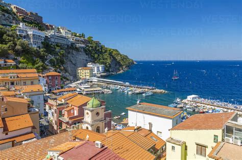 View of Spiaggia di Sorrento, public beach and harbour, Sorrento ...