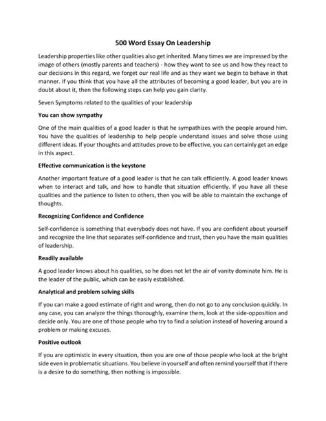 500 Words Essay On Leadership Template