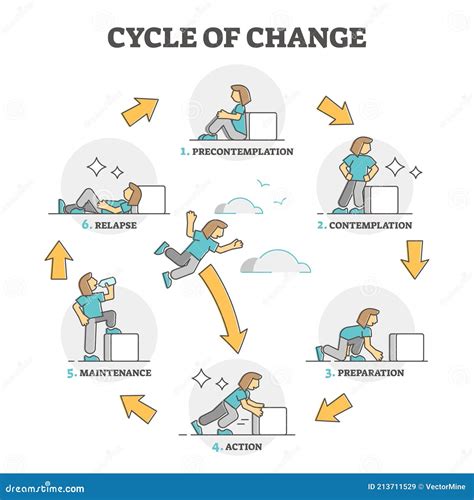 Cycle of Change Model Explanation with Labeled Process Stages Outline Diagram Stock Vector ...