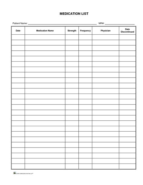 Printable Medication List | room surf.com