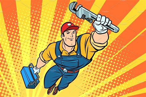 Worker plumber superhero flying | Retro vector illustration, Retro vector, Guy drawing