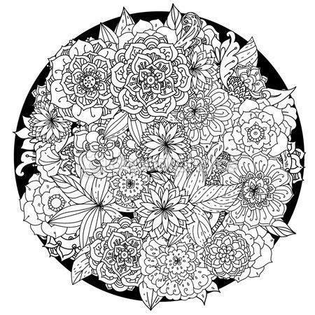 Ornamento floral de círculo. Mandala de arte dibujado a mano. Hecho por ...