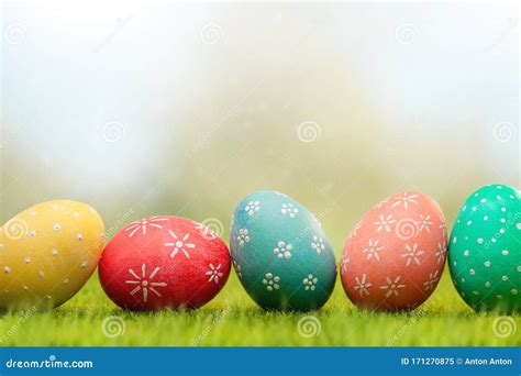 Easter Screensaver, a Row of Easter Eggs on the Green Grass Stock Image ...