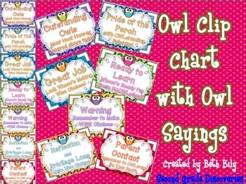 Owl Sayings Clip Chart by Second Grade Discoveries | TpT