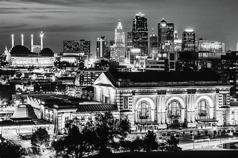 Kansas City Skyline Over Union Station - Black and White Edition Photograph by Gregory Ballos ...