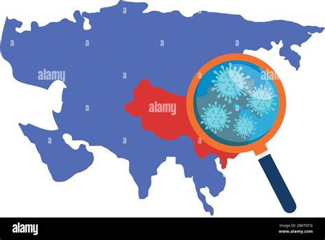 asia map with covid19 particles and magnifying glass Stock Vector Image ...