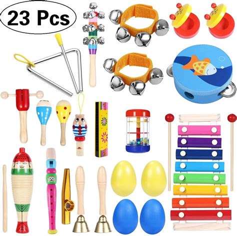 ToyX Kids Musical Instruments 23Pcs 16Types Wooden Percussion Instruments Tambourine Xylophone ...