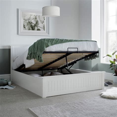 Dawson White Wooden Ottoman Storage Bed | Happy Beds