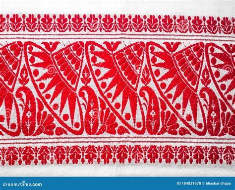 Assamese Gamusa ( Gamocha , Gamosa) Textile Design Background . Gamusa is a Unique Identity ...