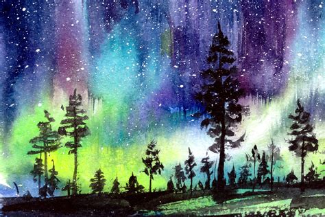 NORTHERN LIGHTS watercolor aurora borealis painting glow in | Etsy