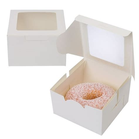 LotFancy 60 Pcs White Bakery Boxes with Window, 4x4x2.5 in Pastry Boxes ...