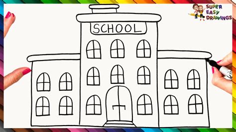 How To Draw A School Step By Step 🏫 School Drawing Easy - YouTube