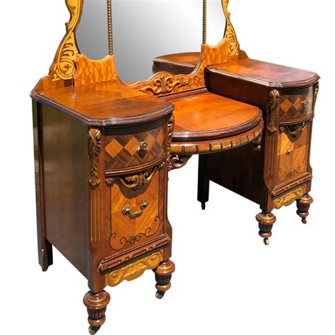 Antique Victorian Heavily Carved Burl Walnut Ladies Makeup Vanity w/ Mirror - Scranton Antiques