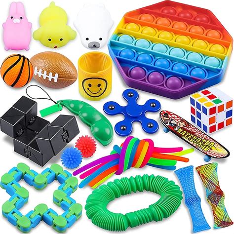 24 Pack Fidget Sensory Toy Set Stress Relief Toys Autism Anxiety Relief Stress Pop Bubble Fidget ...